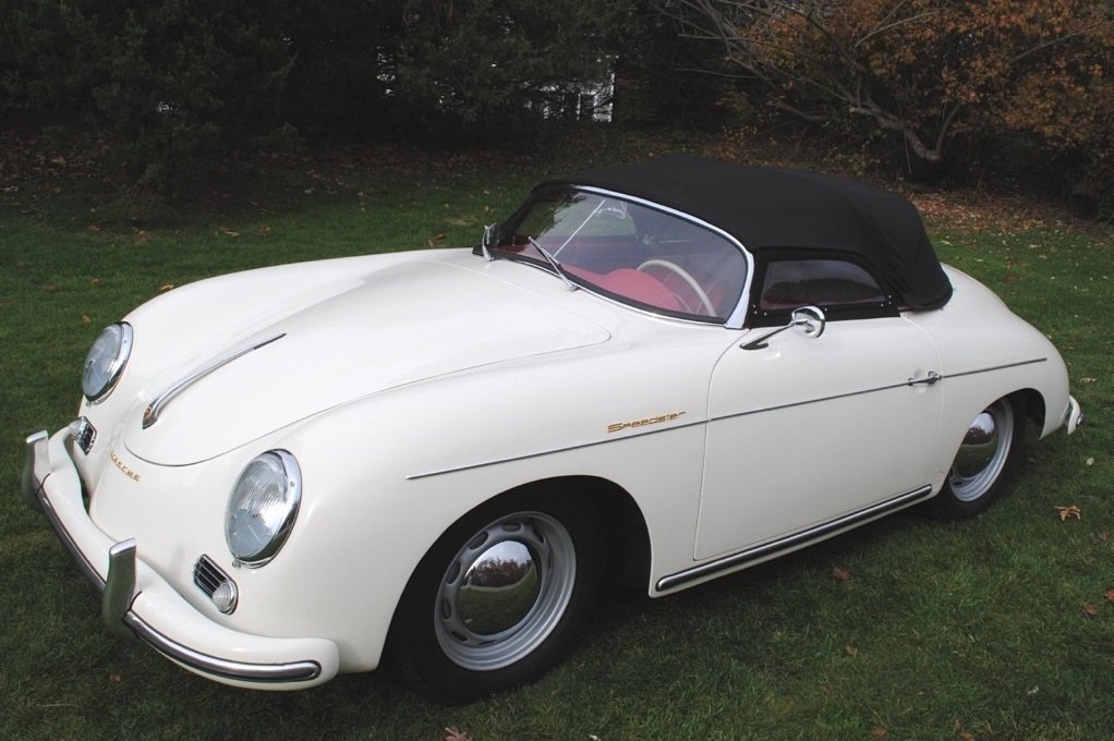 Classic 1957 Porsche 356A Speedster with chrome redone, brakes restored, and interior returned to factory-correct red specifications.