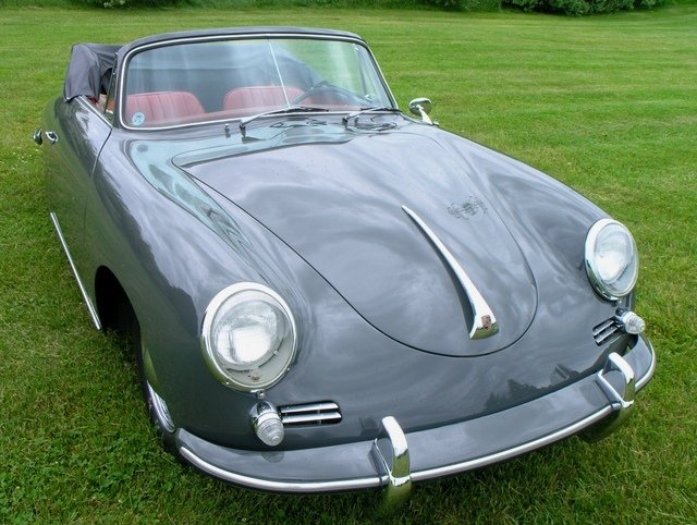 Rare 1961 Porsche 356B Cabriolet in original Slate Grey with new red upholstery, pristine investment condition.
