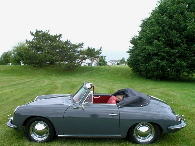 Prized 1961 Porsche 356B Cabriolet in grey over red, restored to highest standards, perfect for Porsche collectors.