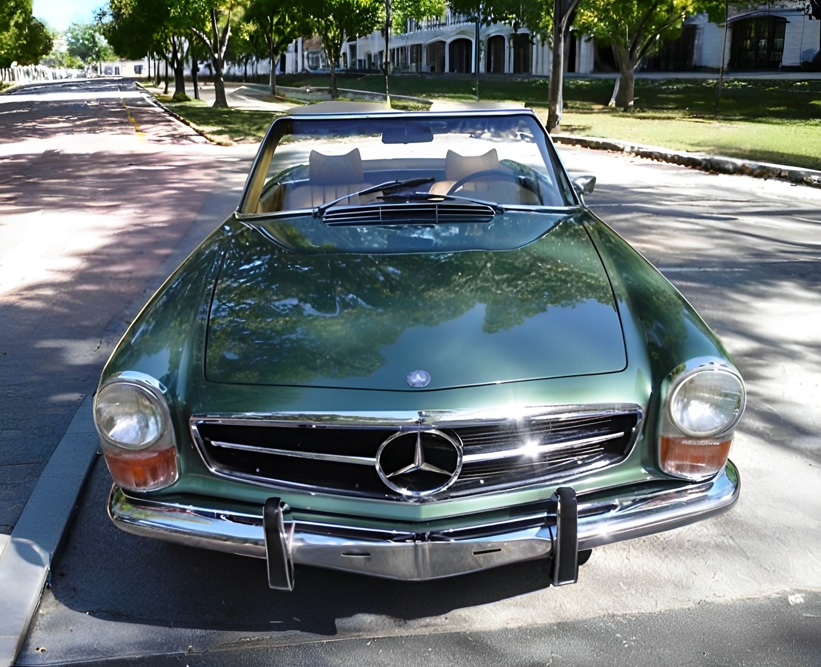Impeccably maintained 1970 Mercedes 280SL Pagoda, green/tan, rust-free, automatic, a true investment opportunity.